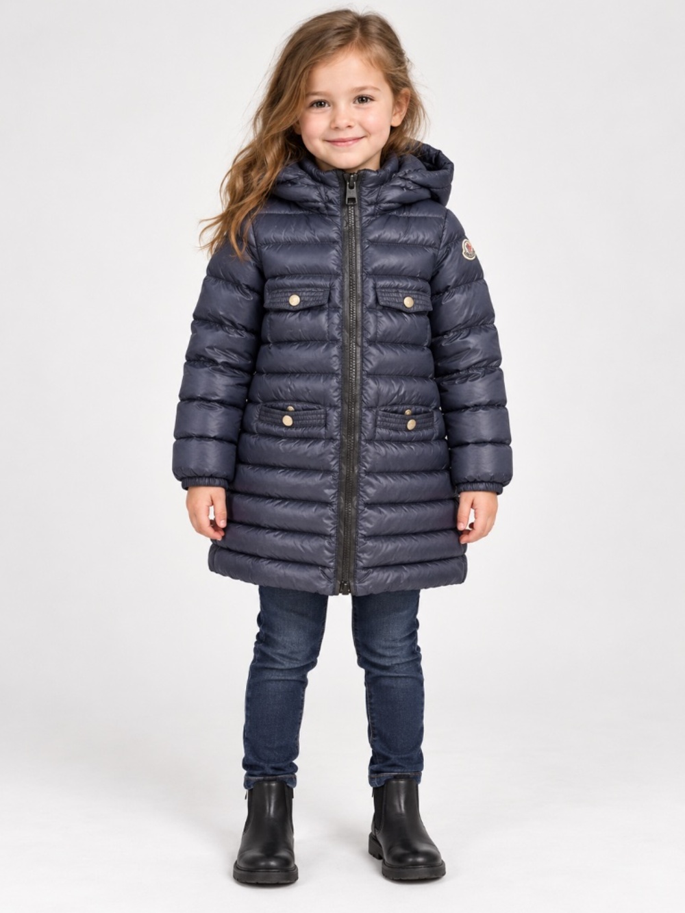 Moncler Kids Navy Hooded Down Puffer Coat Size 5 Years